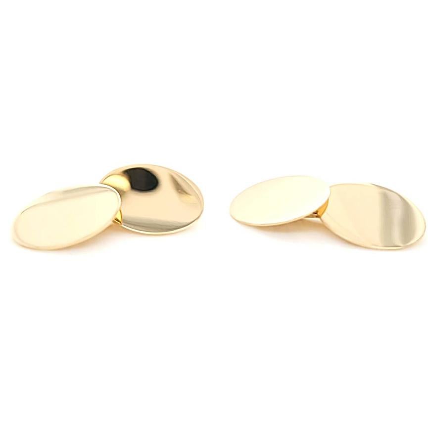 Tiffany and Co Vintage 14 Karat Yellow Gold Oval Cufflinks and Original Gift Box. Engravable Design. Finished Weight is 9.6 Grams.