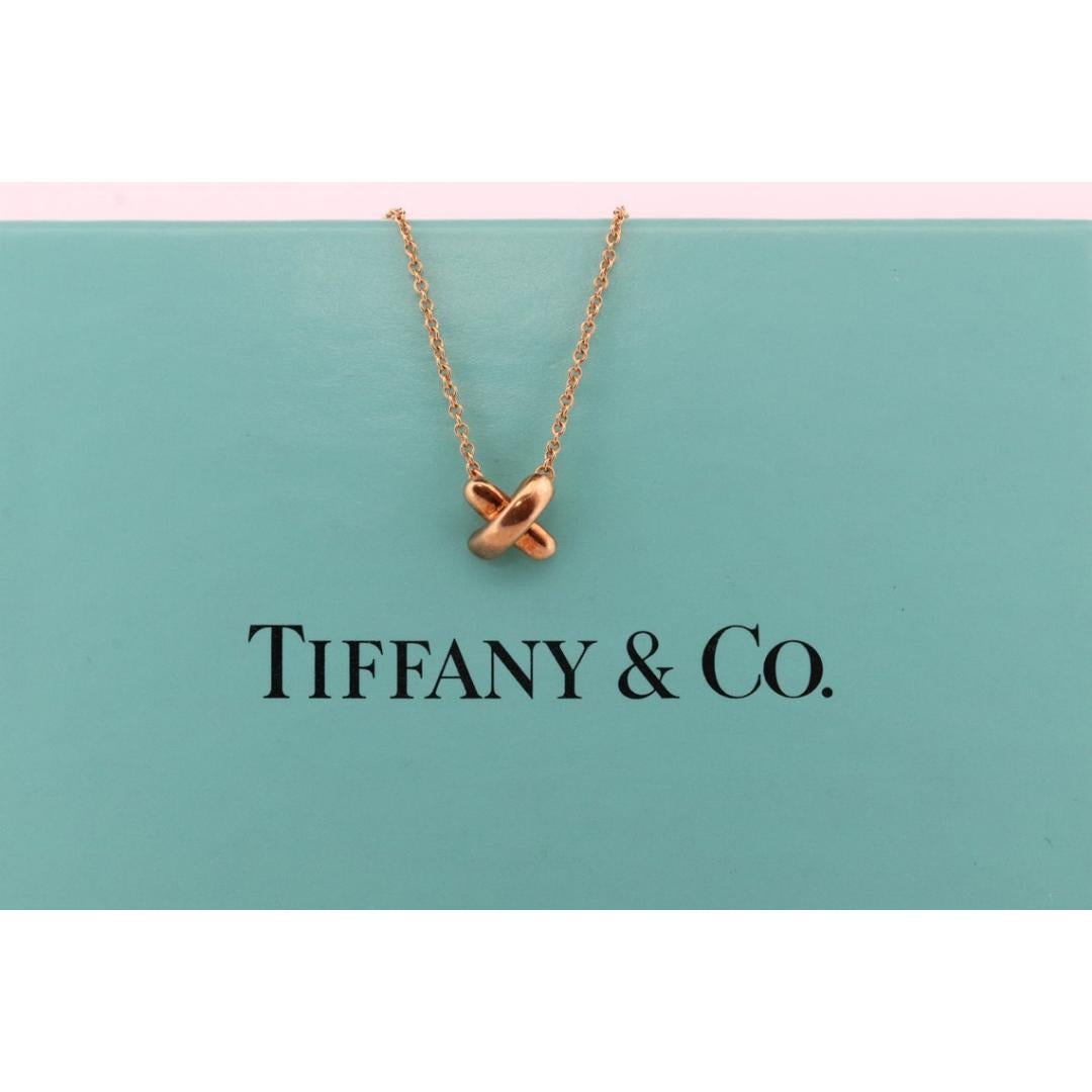 Vintage Tiffany und Co. Halskette. 18k Gold T&Co X Crossover-Anhänger und Halskette im Zustand „Gut“ in Port Charlotte, FL