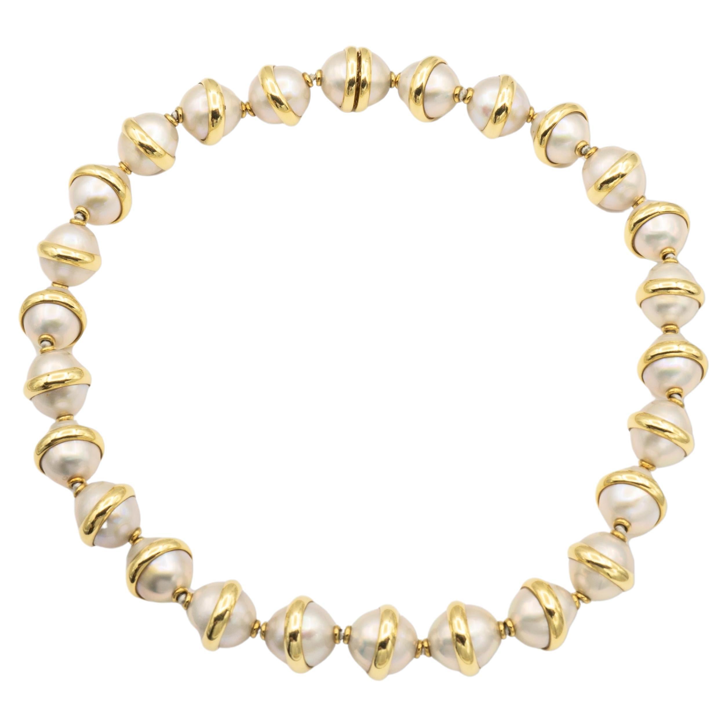 Vintage Tiffany and Co. Paloma Picasso 18K Gold Pearl Necklace, Circa 1981 For Sale