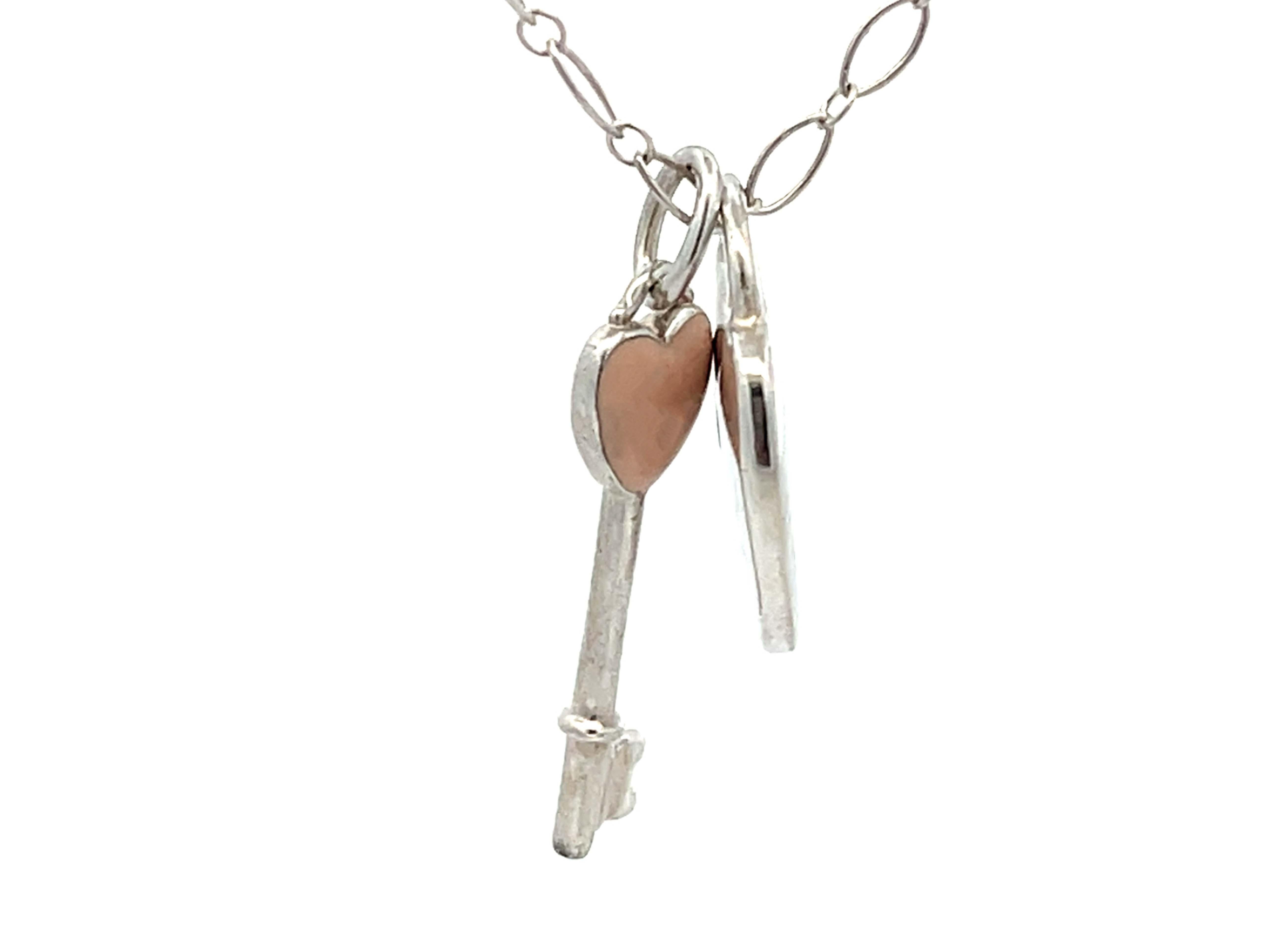 Vintage Tiffany & Co. Collar Llave Corazón Rosa Plata de Ley Moderno