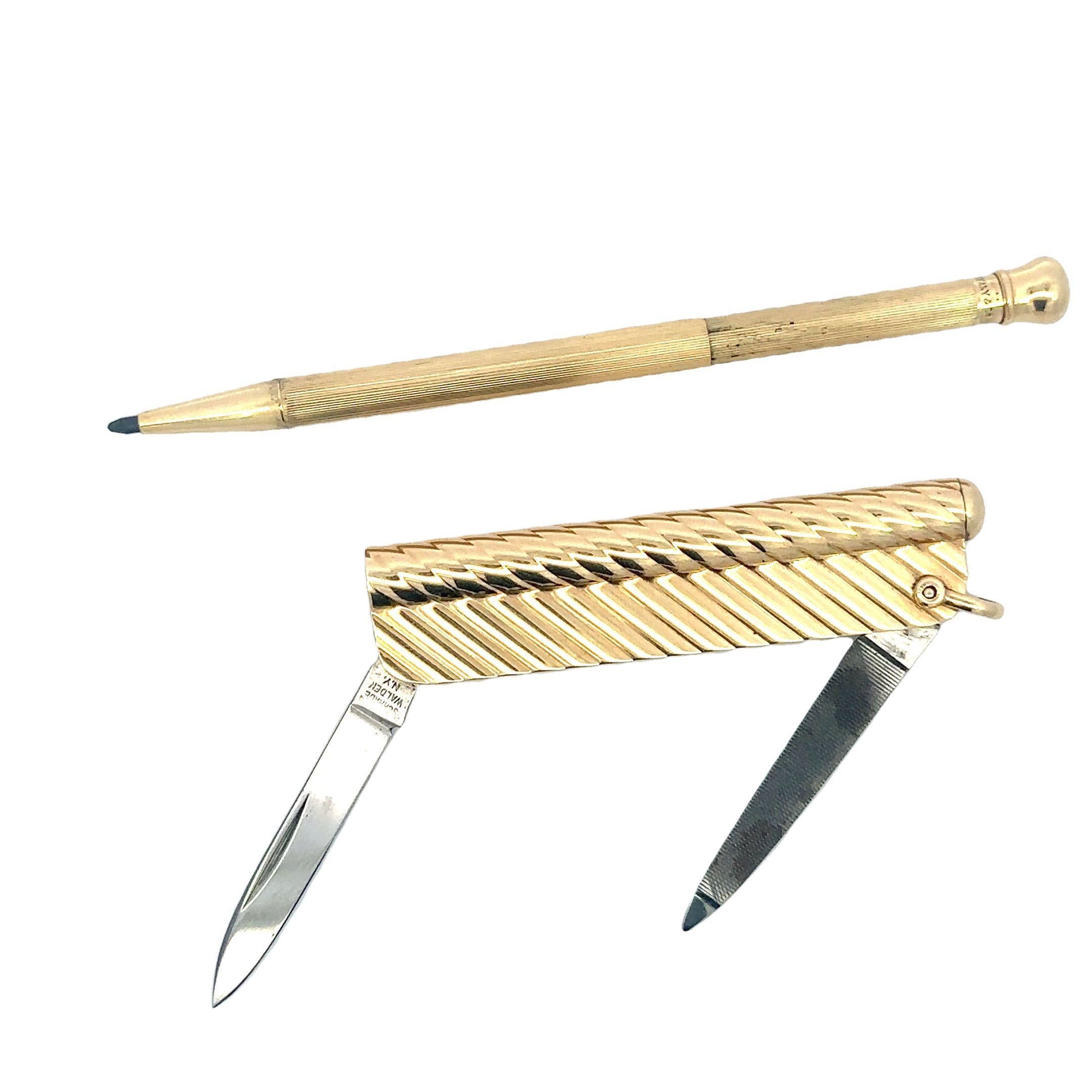 Vintage Tiffany and Co Pocket Knife and Extendable Working Pencil in 14K Gold 1