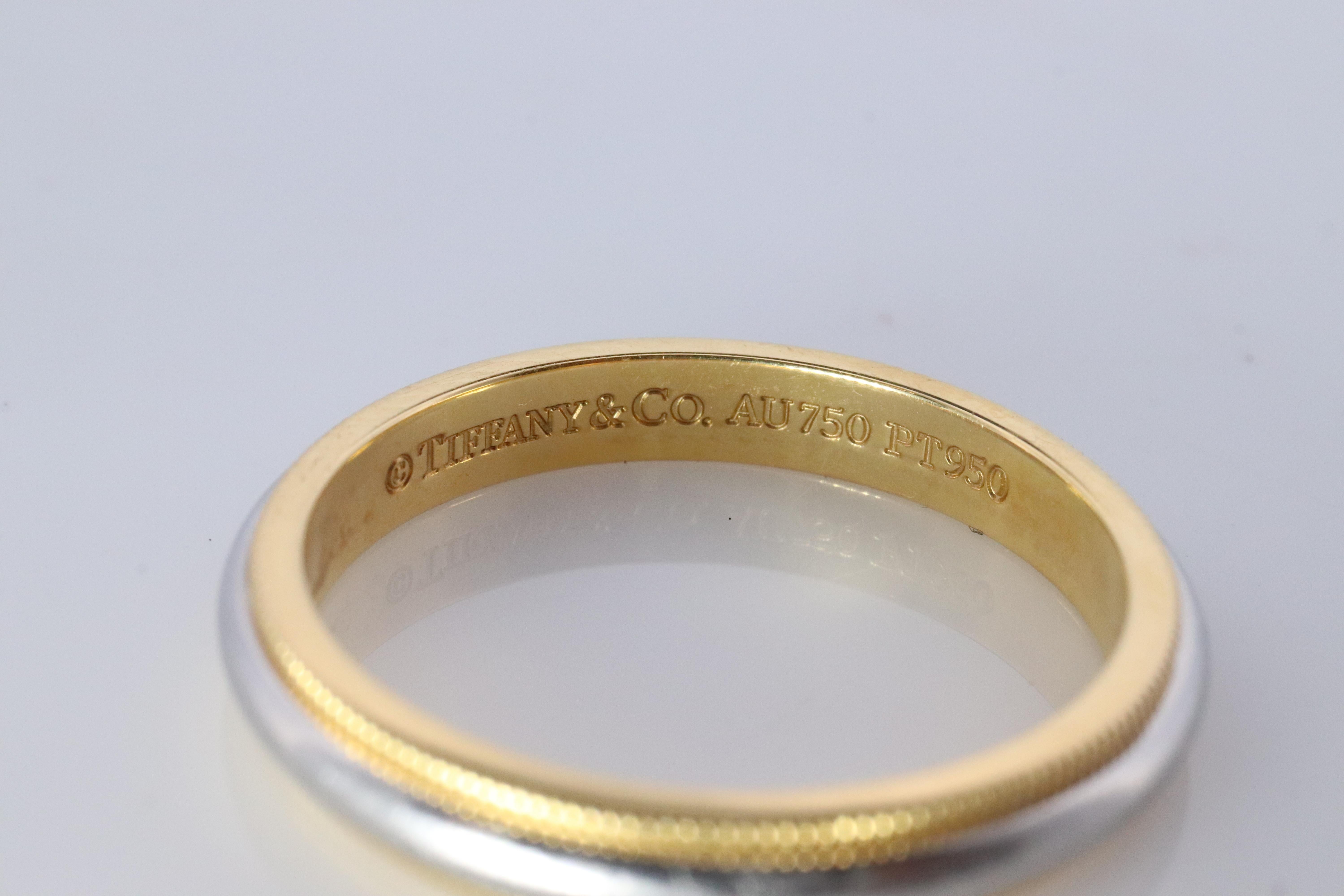 Anillo vintage de Tiffany & Co. Pulsera T&CO auténtica para caballero PT950 Milgrain de 18 quilates en Bueno estado para la venta en Port Charlotte, FL
