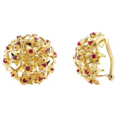 Tiffany and Co Round Ruby Eighteen Karat Yellow Gold Star Dome Earrings