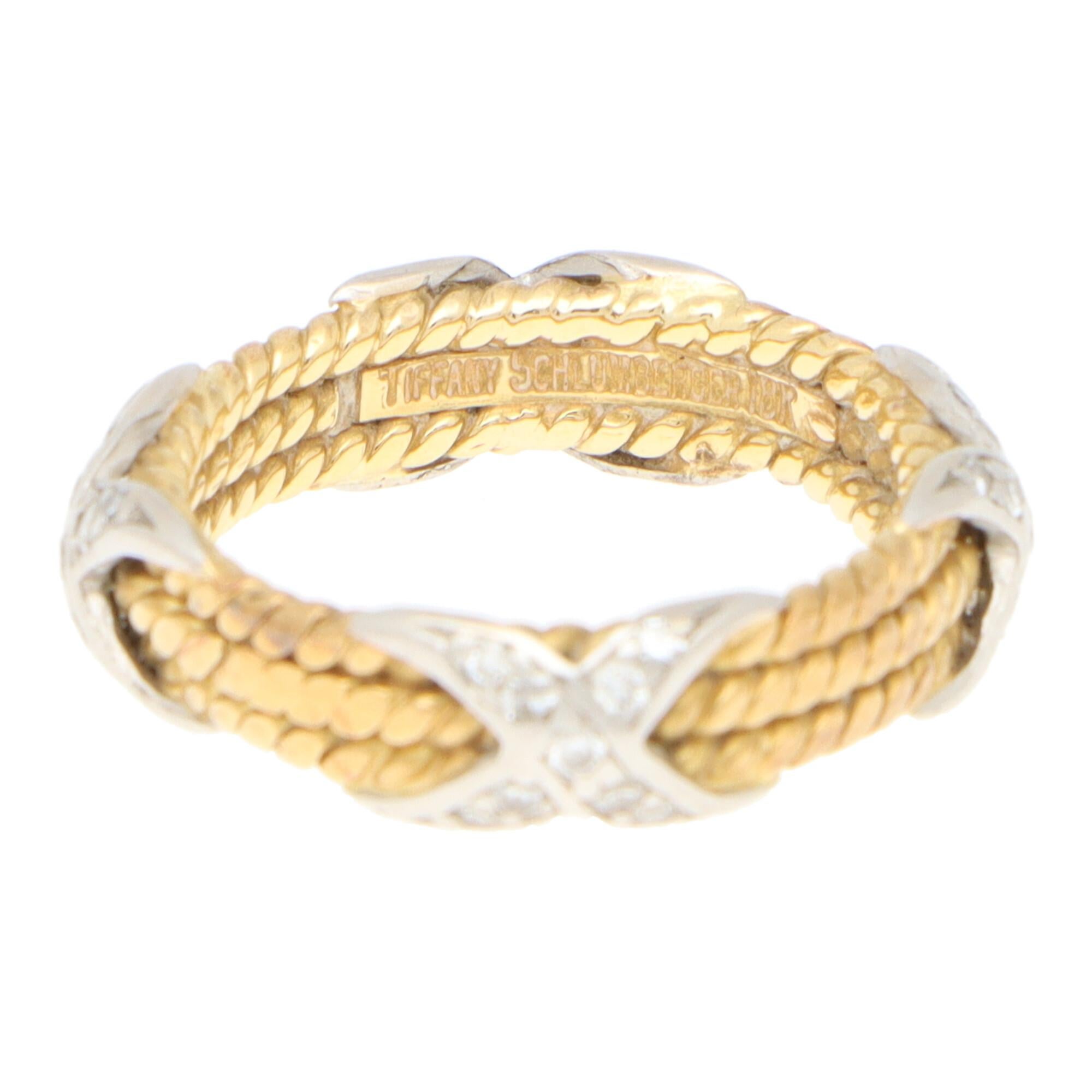 Modern Vintage Tiffany & Co. Schlumberger Three Rope X Ring in Gold and Platinum