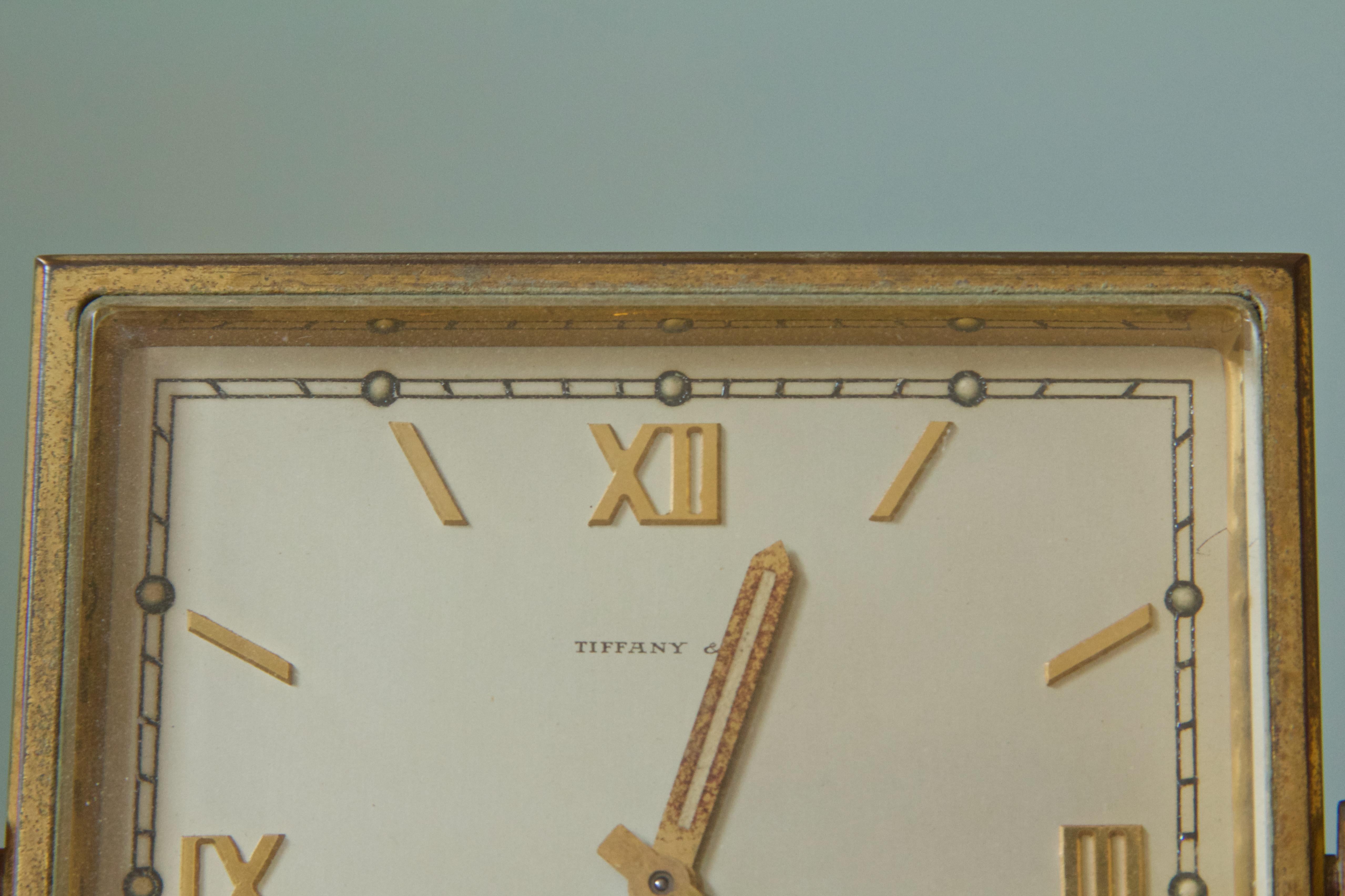 Late 20th Century Vintage Tiffany and Co. Square Brass Desk Clock, 1970s For Sale