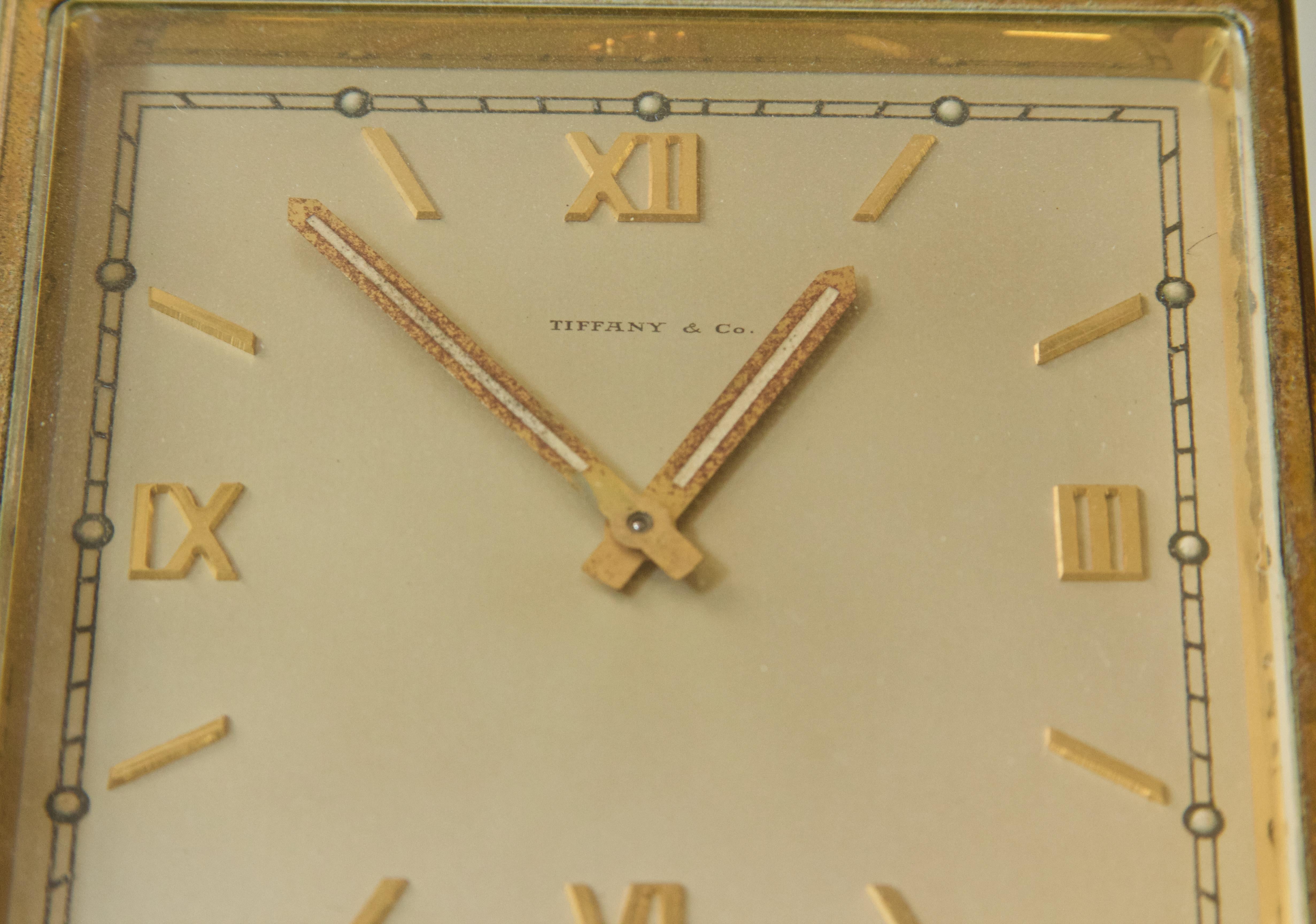 Vintage Tiffany and Co. Square Brass Desk Clock, 1970s For Sale 1