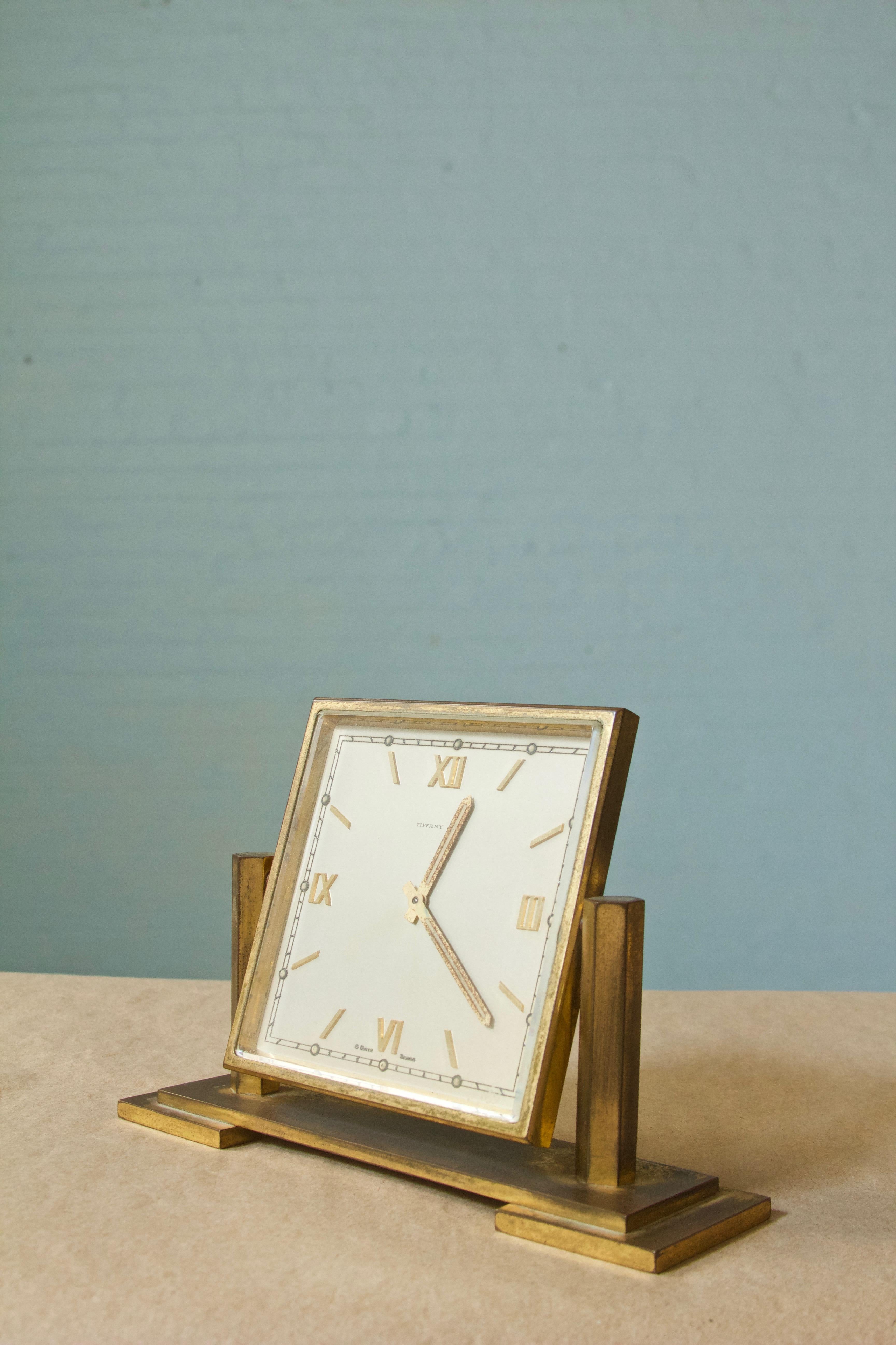 Mid-Century Modern Vintage Tiffany and Co. Square Brass Desk Clock, 1970s For Sale