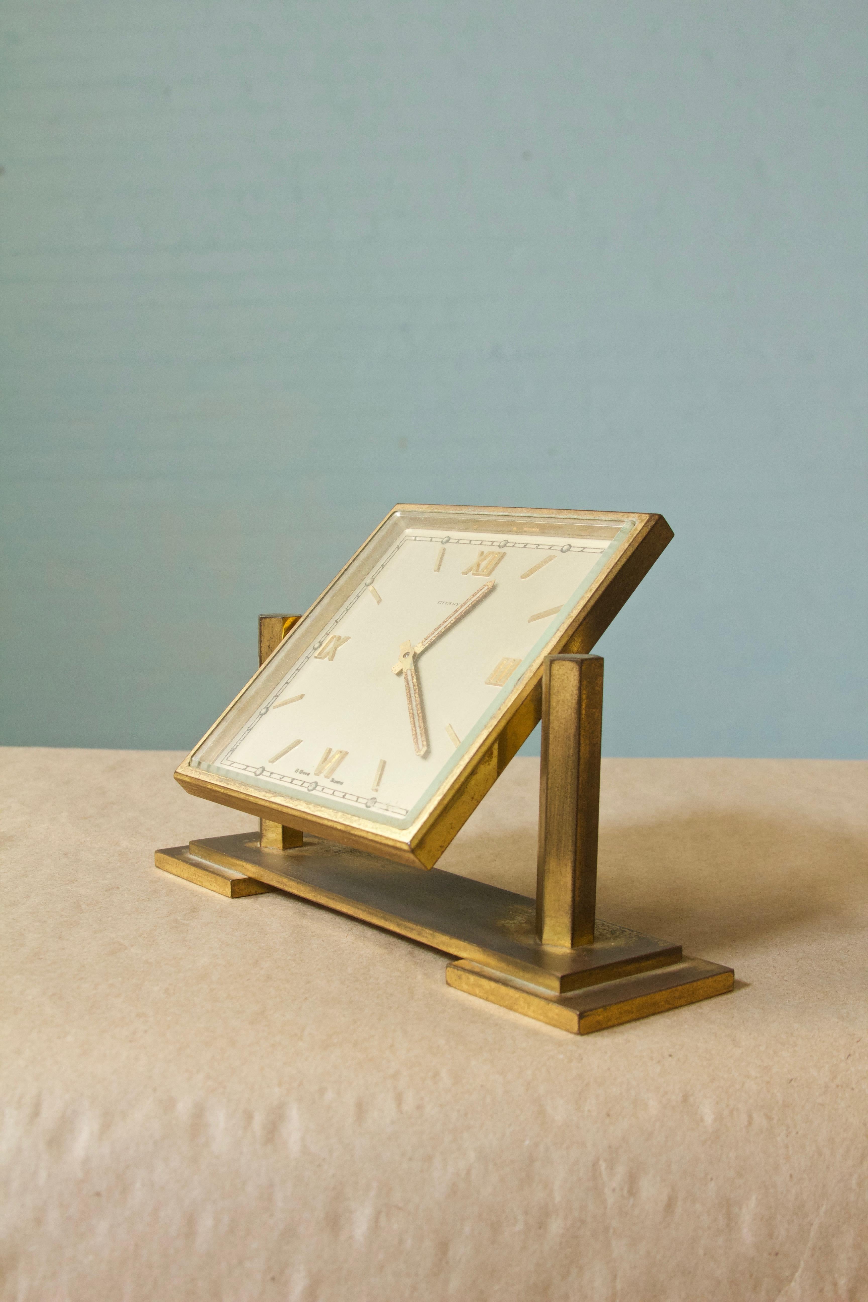 American Vintage Tiffany and Co. Square Brass Desk Clock, 1970s For Sale