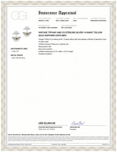 Vintage Tiffany and Co Sterling Silver 14 Karat Yellow Gold Sapphire Cufflinks