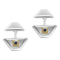 Vintage Tiffany and Co Sterling Silver 14 Karat Yellow Gold Sapphire Cufflinks