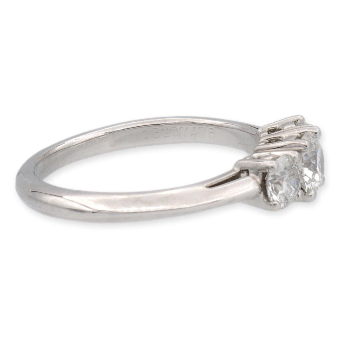 Contemporary Vintage Tiffany and Co. Three Stone Round Diamond Engagement Ring 0.91cts Total