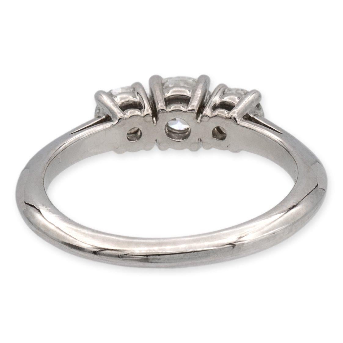 Round Cut Vintage Tiffany and Co. Three Stone Round Diamond Engagement Ring 0.91cts Total