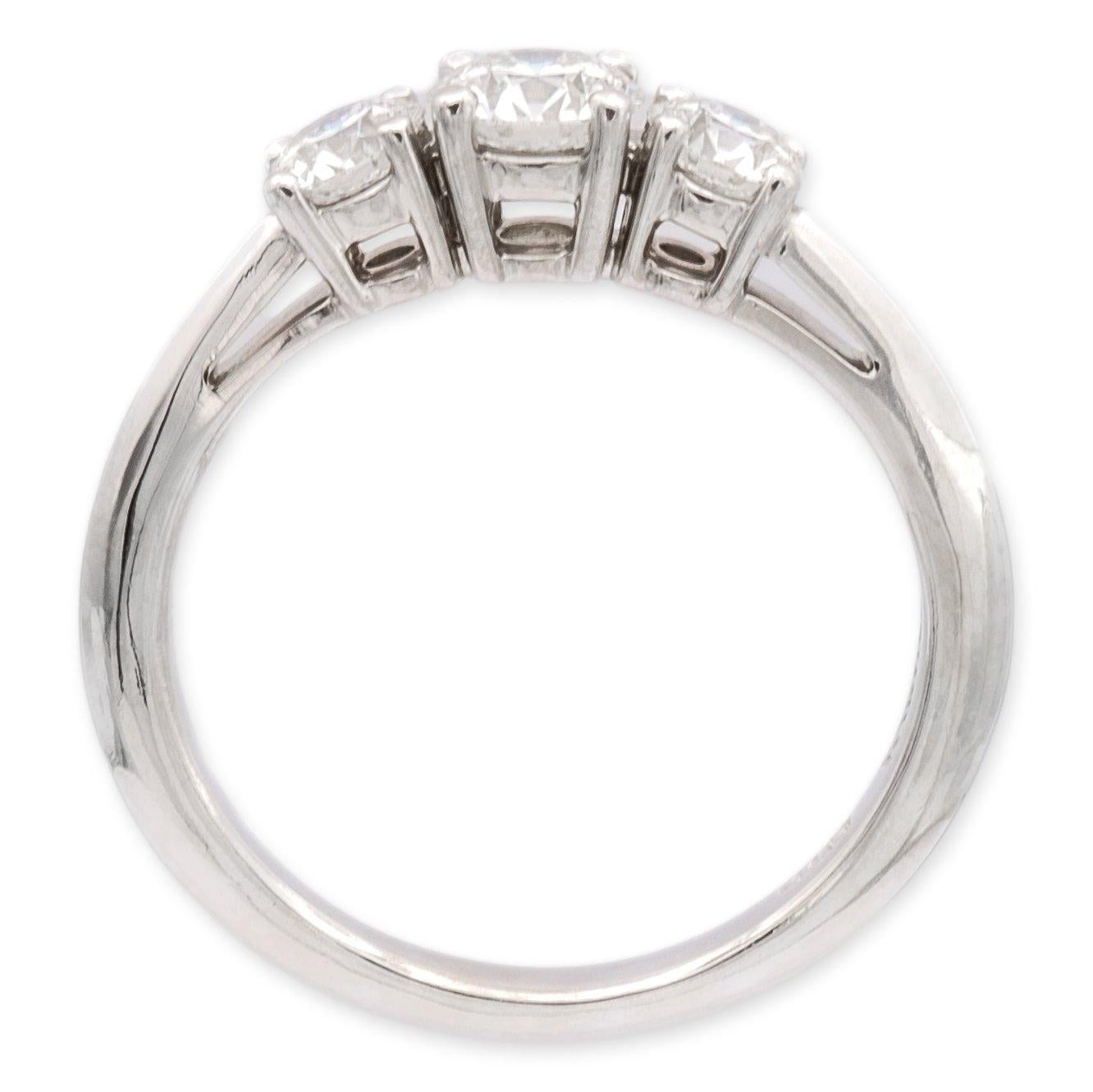 Women's Vintage Tiffany and Co. Three Stone Round Diamond Engagement Ring 0.91cts Total