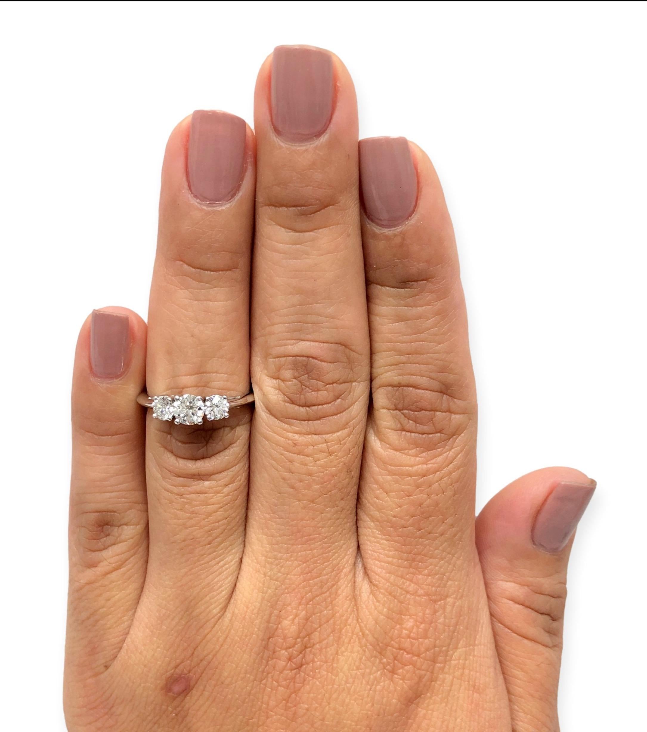 Vintage Tiffany and Co. Three Stone Round Diamond Engagement Ring 0.91cts Total 1