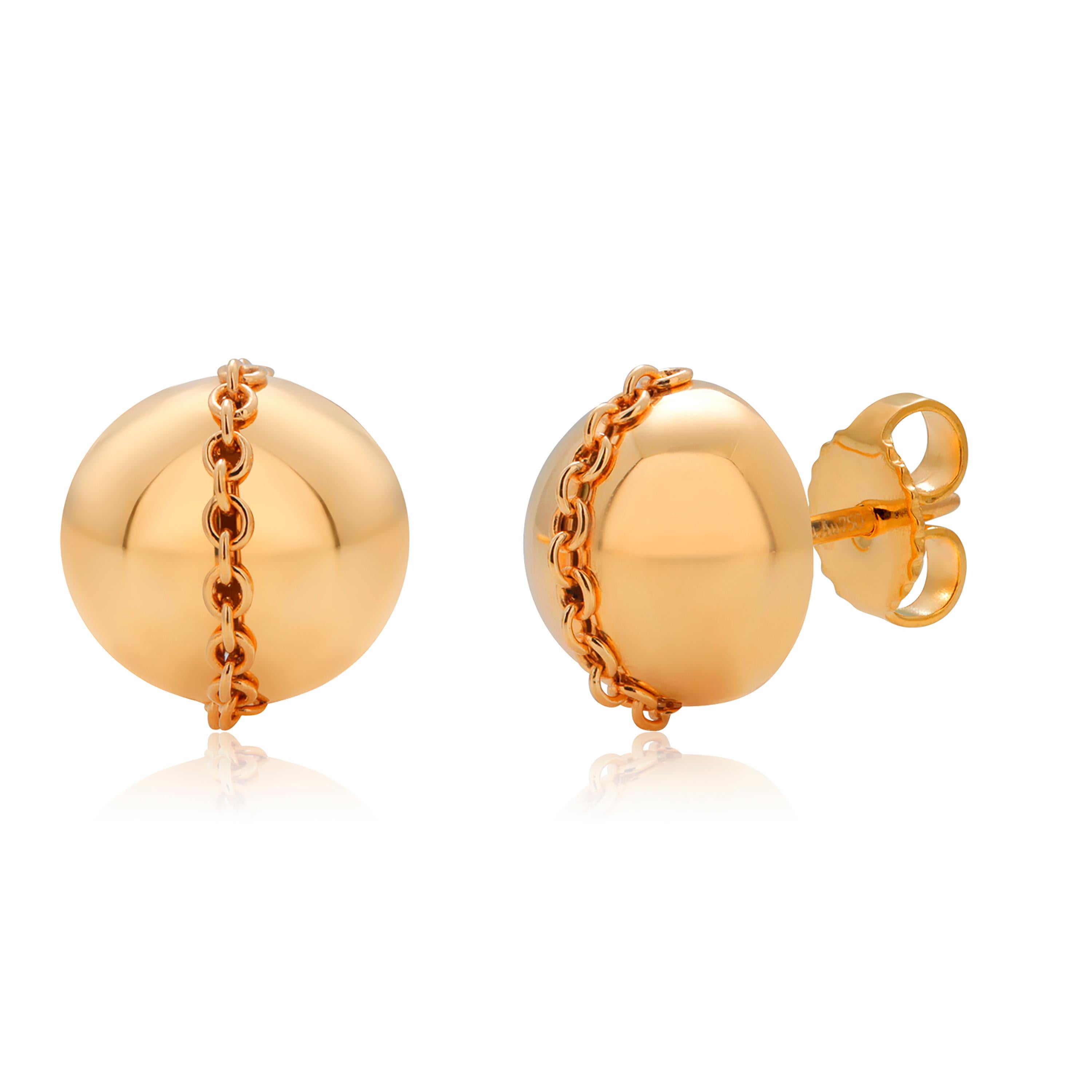 Women's or Men's Tiffany Co. 18 Karat Yellow Gold HardWear Ball Linked Chain 0.40 Inch Earrings