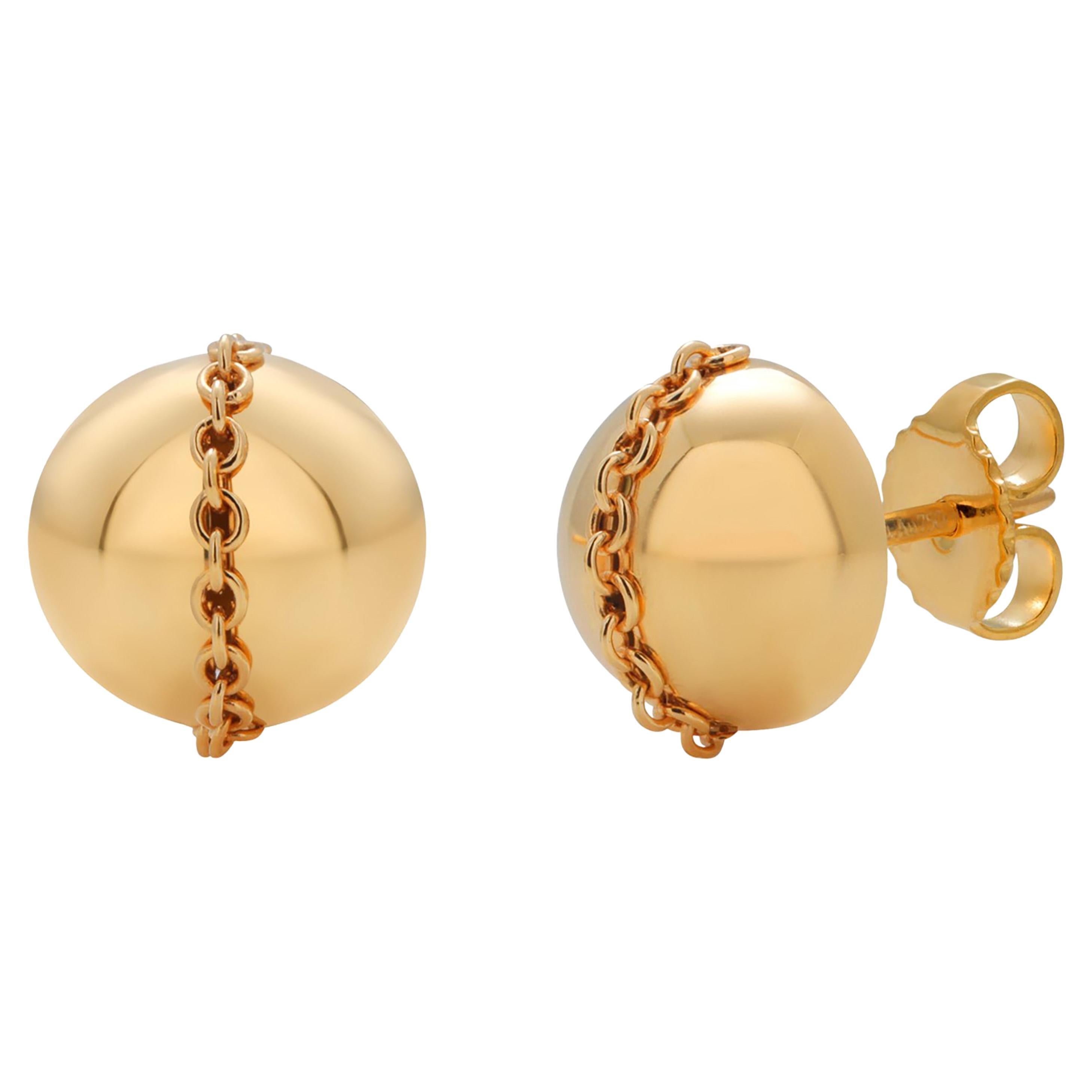 Tiffany Co. 18 Karat Yellow Gold HardWear Ball Linked Chain 0.40 Inch Earrings