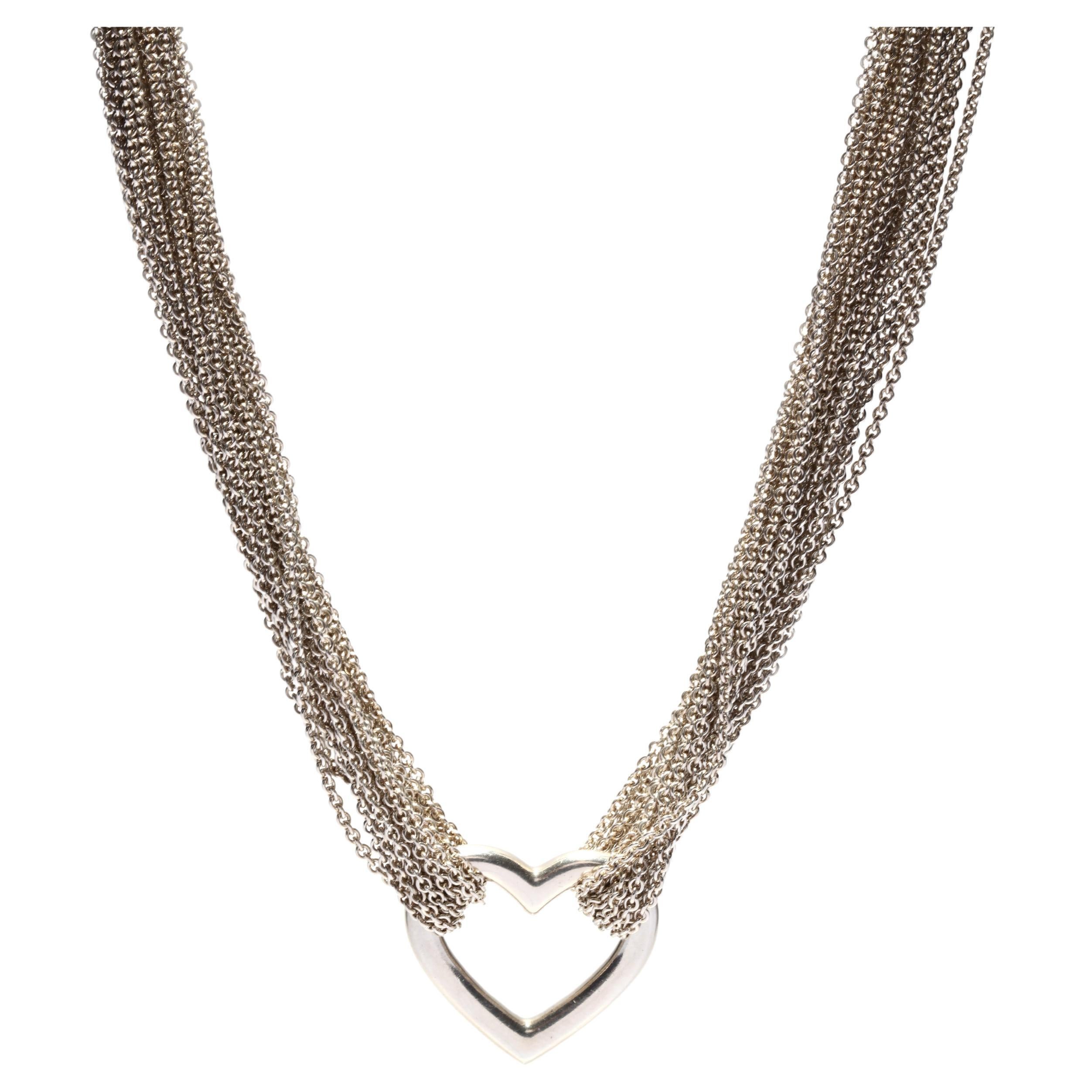 Vintage Tiffany & Co. Sterling Silver Heart Necklace, Heart Toggle Necklace For Sale