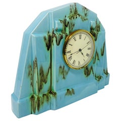 Vintage Tiffany Blau Art Deco Keramik Kaminsimsuhr