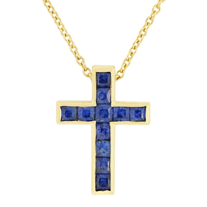 Vintage Tiffany & Co. 0.60ct Sapphire Cross Pendant, c.1970s im Zustand „Gut“ im Angebot in London, GB