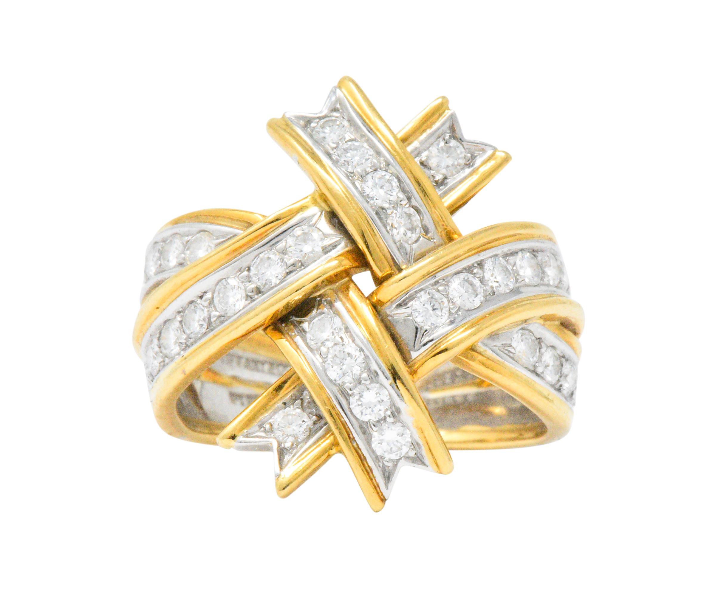 Retro Vintage Tiffany & Co. 1.14 CTW Diamond Platinum And 18 Karat Gold Ring