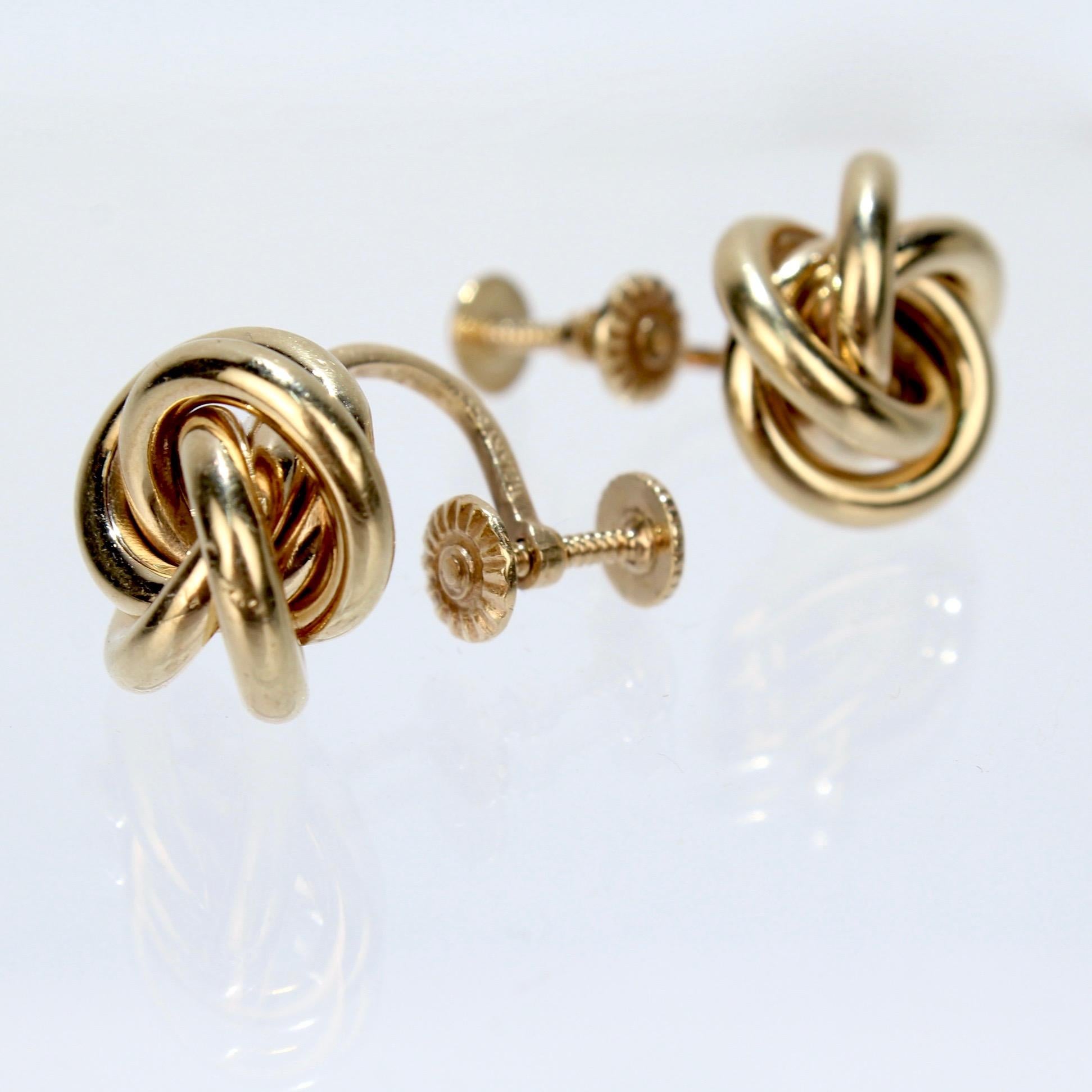 Modern Vintage Tiffany & Co. 14 Karat Gold Love Knot Screw Back Earrings