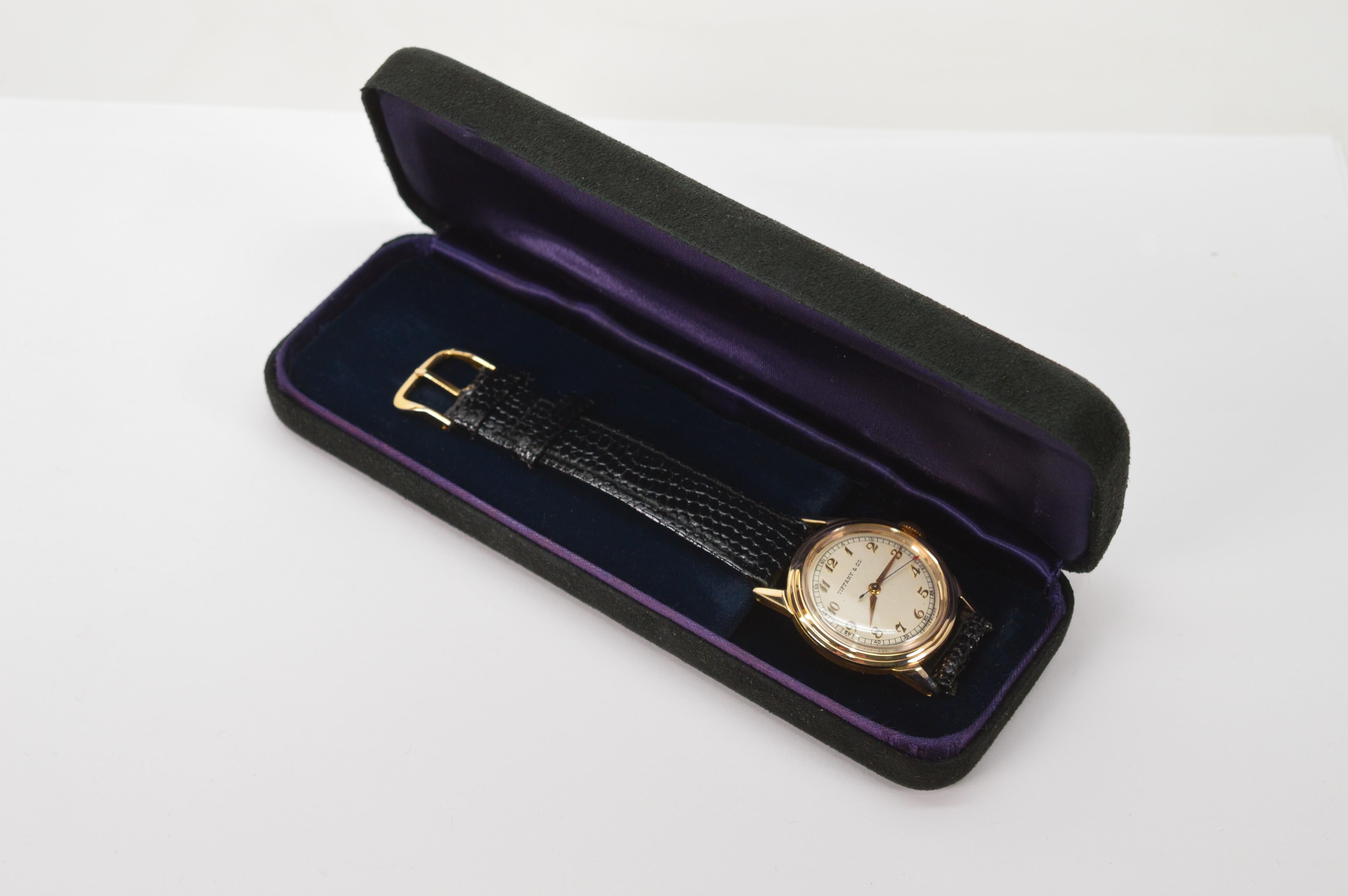 Vintage Tiffany & Co. 14 Karat Gold Armbanduhr mit Schachtel, Vintage im Angebot 7