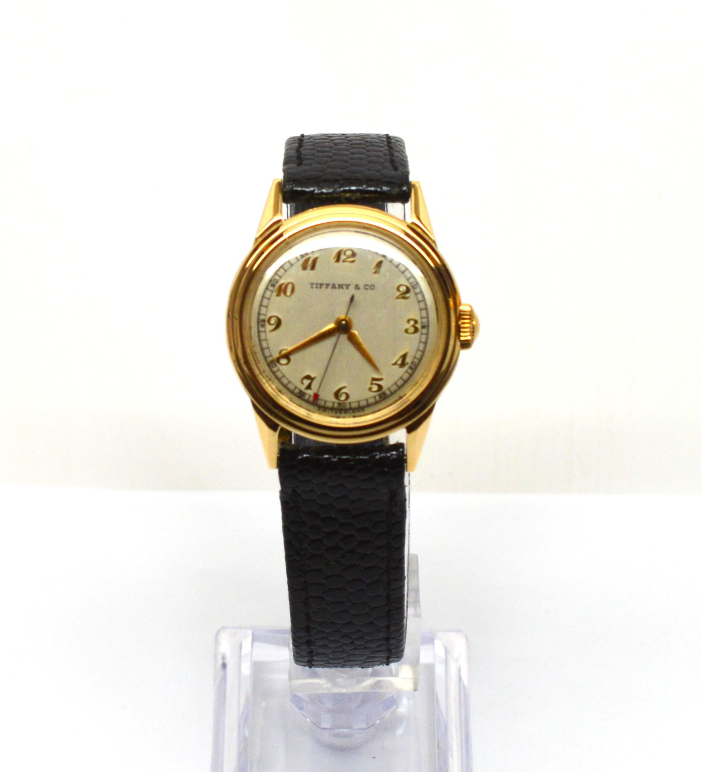 Vintage Tiffany & Co. 14 Karat Gold Armbanduhr mit Schachtel, Vintage im Angebot 1