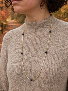 Vintage Tiffany & Co. 14k Gold 30" Long Lapis Station Bead Fancy Chain Necklace