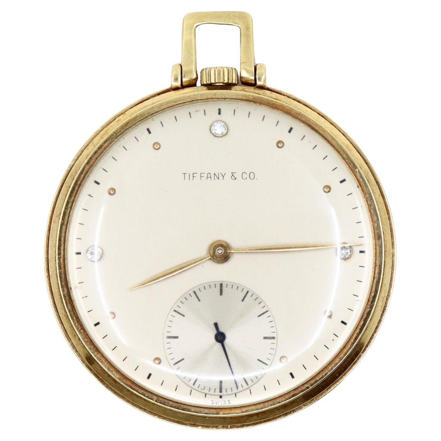 Orologio da tasca vintage in oro 14K con diamanti di Tiffany 
Co.