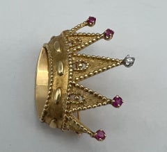 Vintage Tiffany & Co. 14k Gold, Diamond & Ruby Crown Brooch
