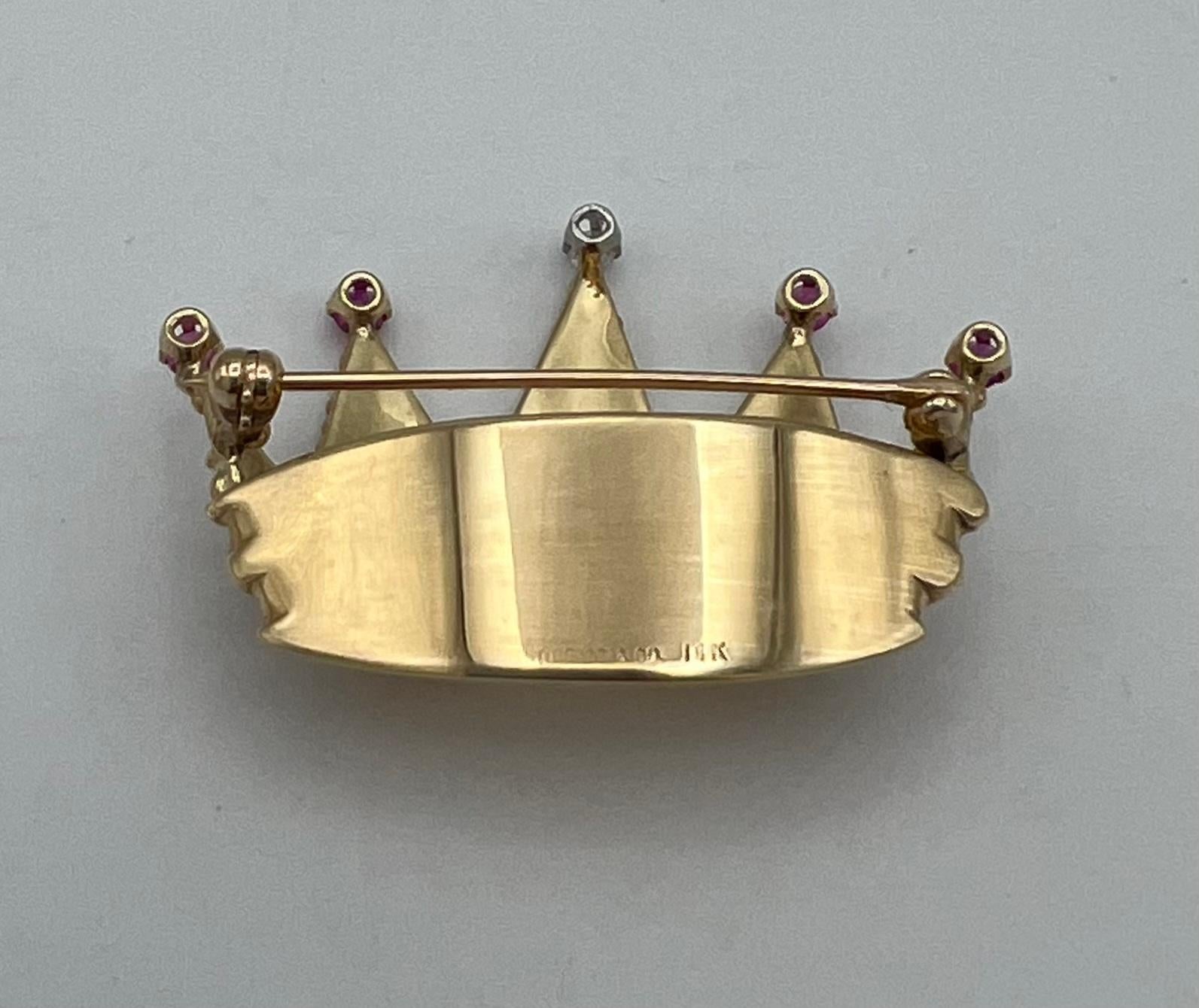 Kronenbrosche von Tiffany & Co. aus 14 Karat Gold, Diamanten und Rubin, Vintage für Damen oder Herren im Angebot