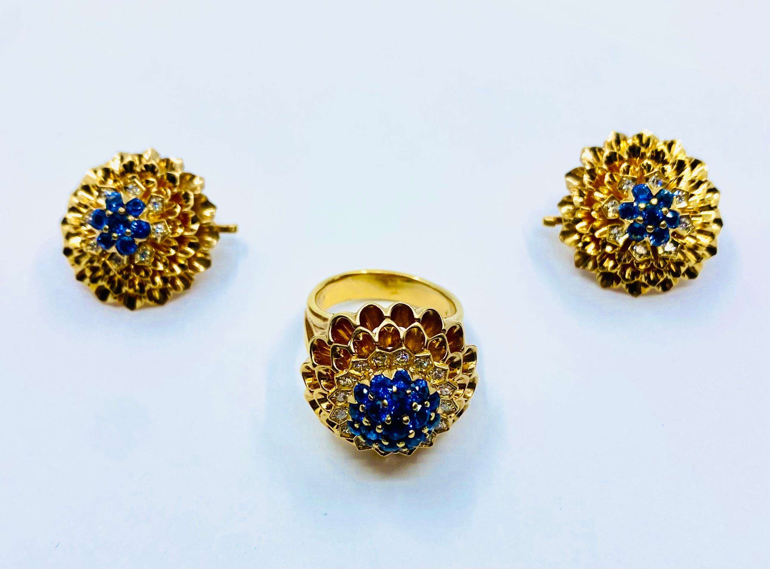 Vintage Tiffany & Co. 14k Gold Sapphire Diamond Set For Sale 1