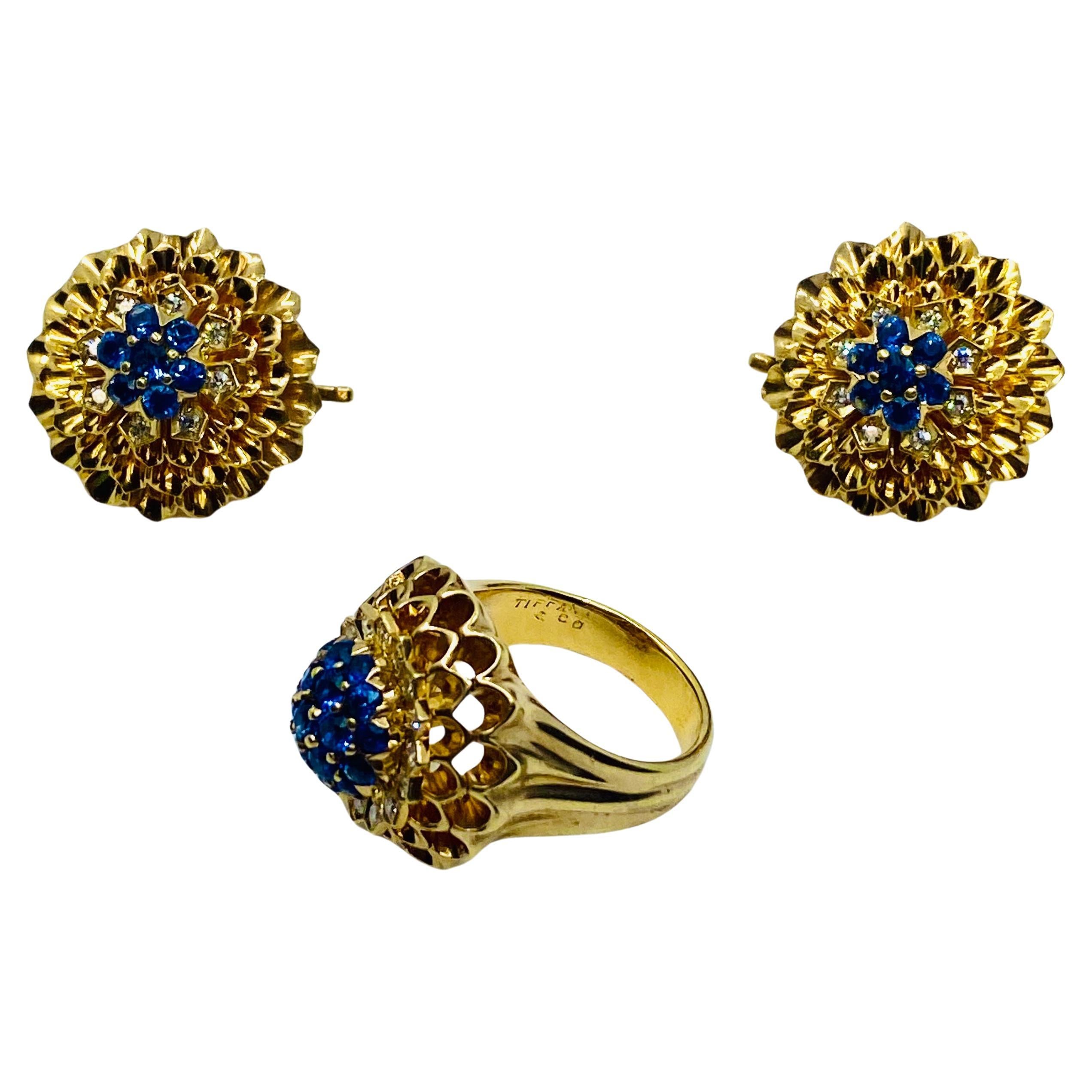 Vintage Tiffany & Co. 14k Gold Saphir-Diamant-Set, Vintage im Angebot