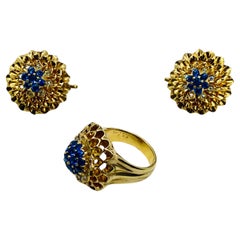 Retro Tiffany & Co. 14k Gold Sapphire Diamond Set