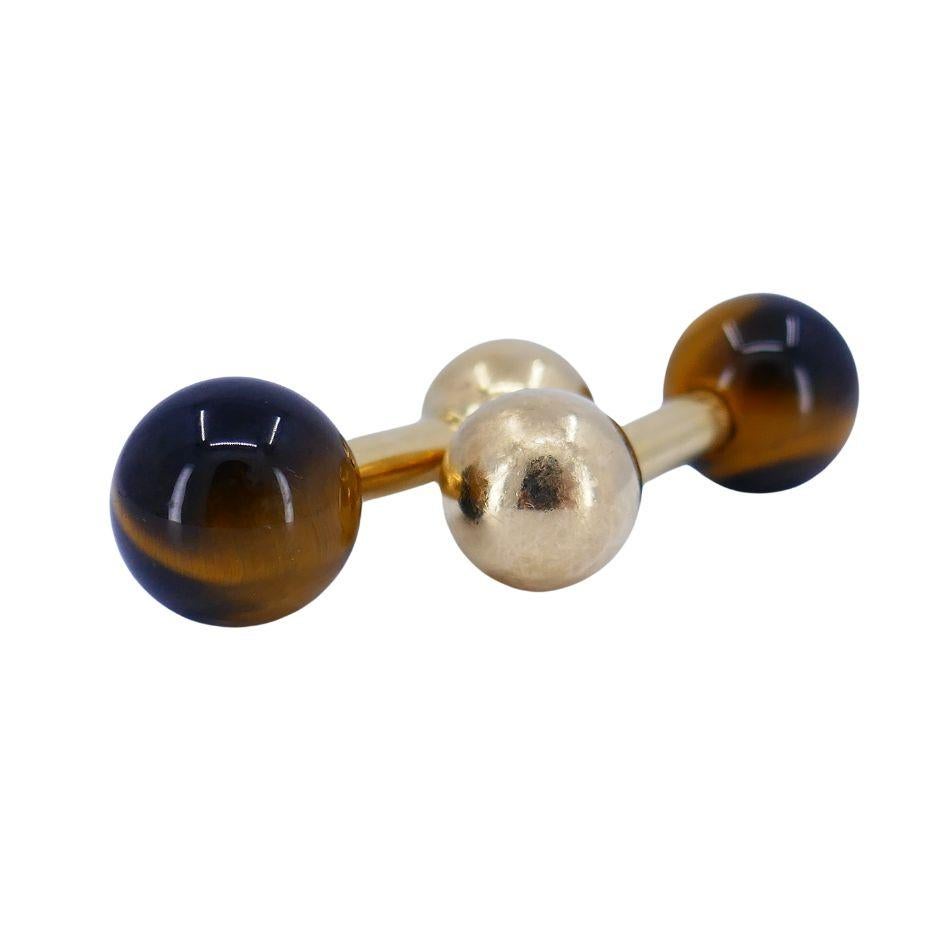 Vintage Tiffany & Co. 14k Gold Tigers Eye Cufflinks In Good Condition For Sale In Beverly Hills, CA