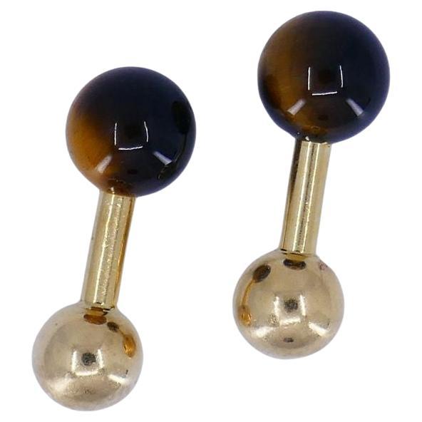 Vintage Tiffany & Co. 14k Gold Tigers Eye Cufflinks For Sale