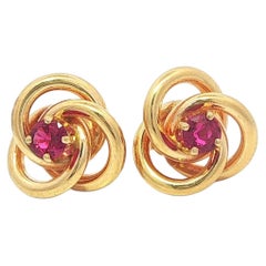 Vintage Tiffany & Co. 14k Yellow Gold 0.40ctw Ruby Love Knot Trefoil Earrings