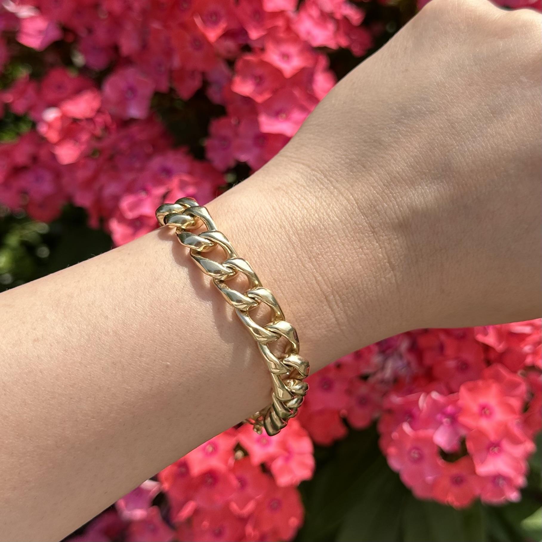 Pulsera vintage Tiffany & Co. de oro amarillo de 14 quilates y 10,5 mm de ancho con eslabón de freno en Bueno estado para la venta en Montclair, NJ