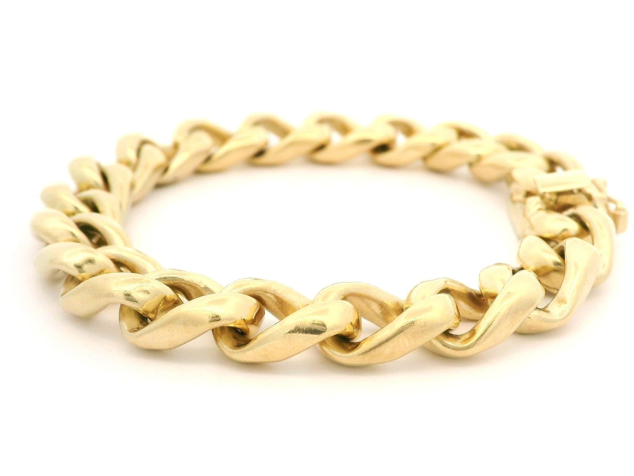 Pulsera vintage Tiffany & Co. de oro amarillo de 14 quilates y 10,5 mm de ancho con eslabón de freno en venta 4