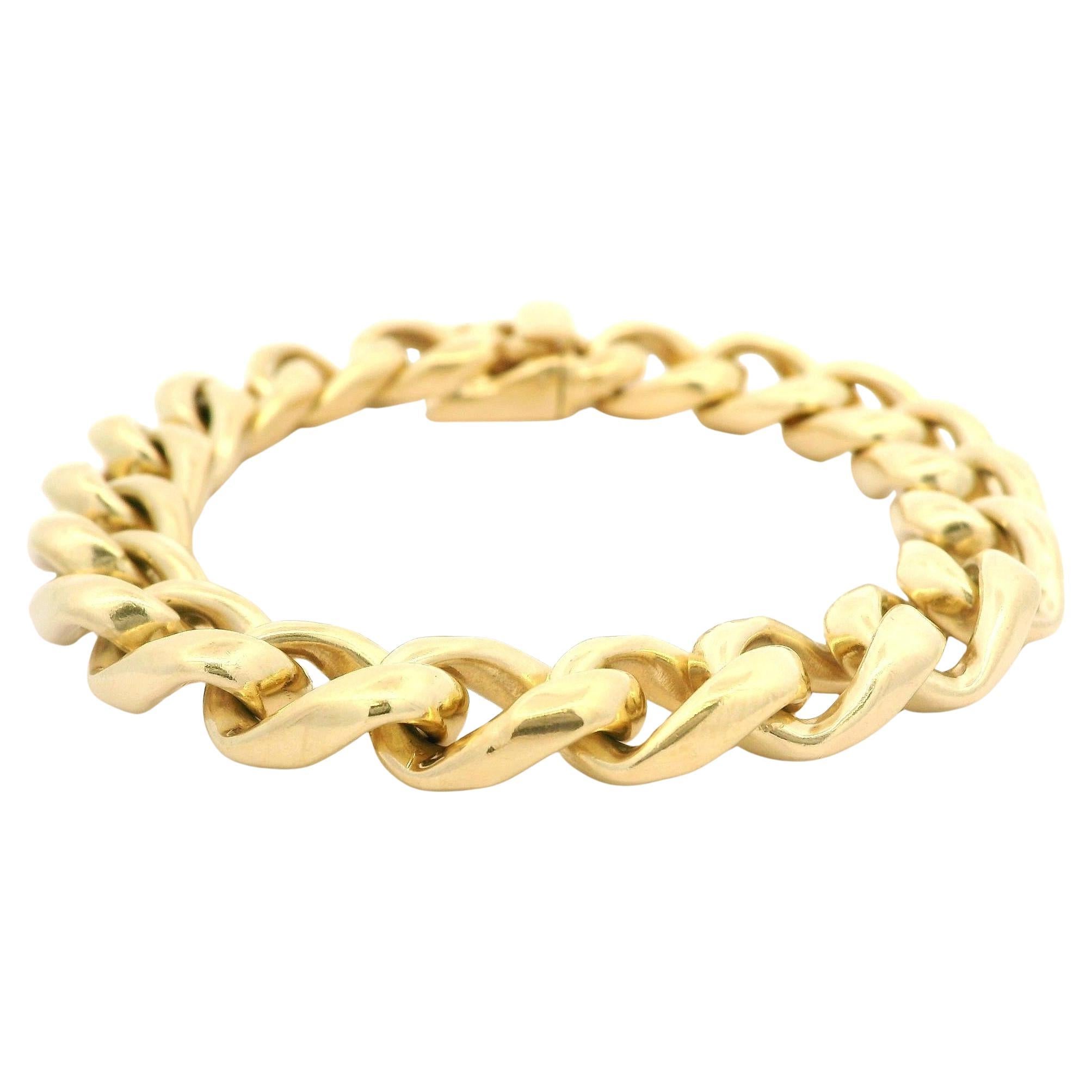 Vintage A. Link & Co. in oro giallo 14k, largo 10,5 mm, bracciale charme Curb Link