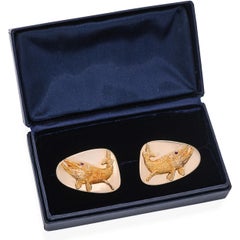 Vintage Tiffany & Co. 14k Yellow Gold and Ruby Muskellunge Fish Cufflinks