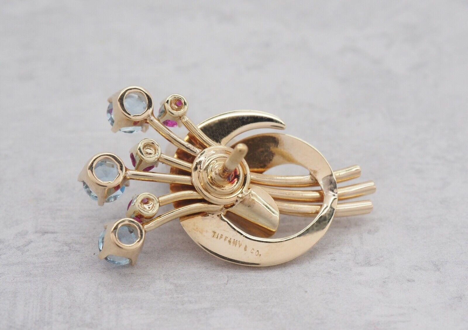 Vintage Tiffany & Co. 14k Gelbgold Aquamarin- und Rubin-Ohrringe, 13,7 g, Vintage für Damen oder Herren im Angebot