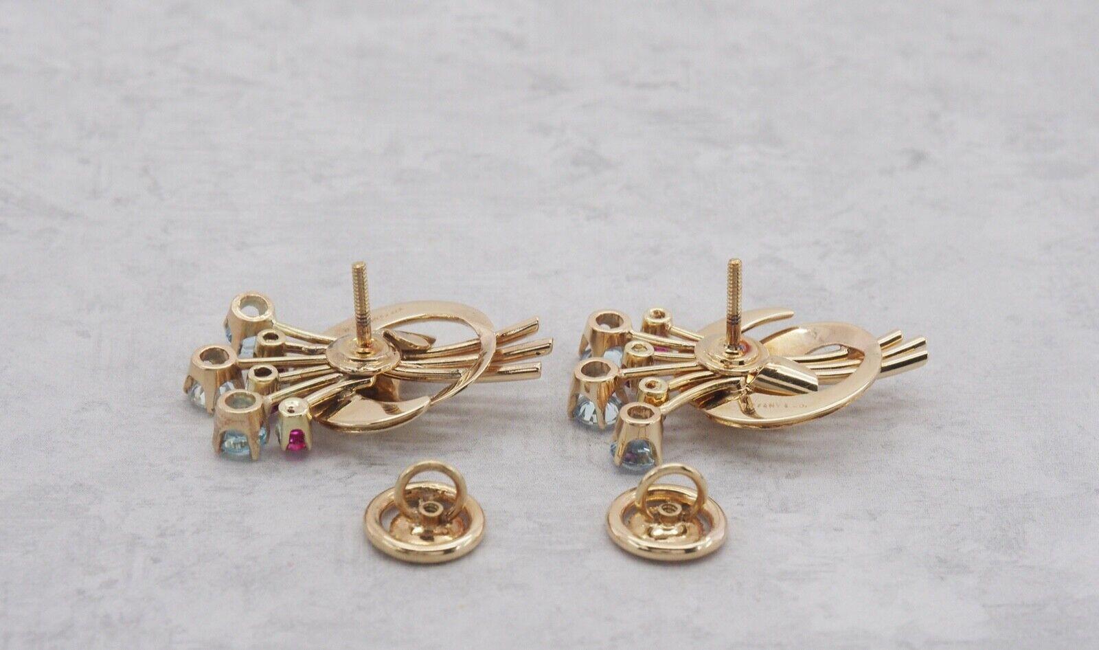 Vintage Tiffany & Co. 14k Gelbgold Aquamarin- und Rubin-Ohrringe, 13,7 g, Vintage im Angebot 1