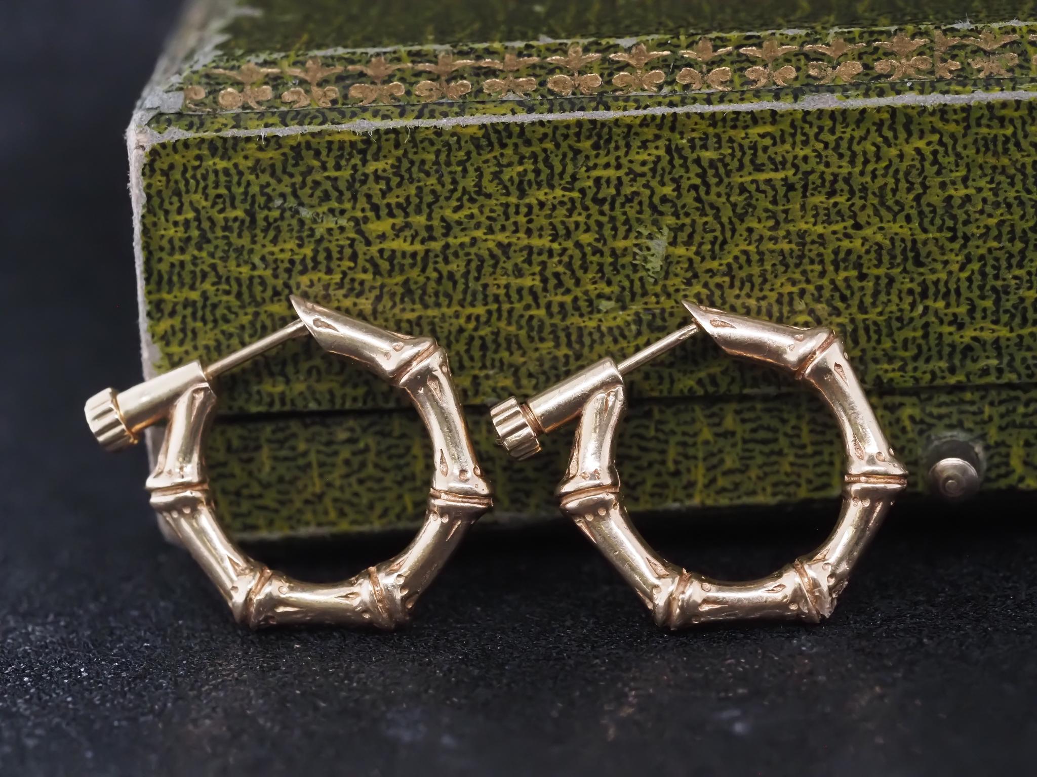 Vintage Tiffany & Co. 14K Yellow Gold Bamboo Hoop Earrings 1
