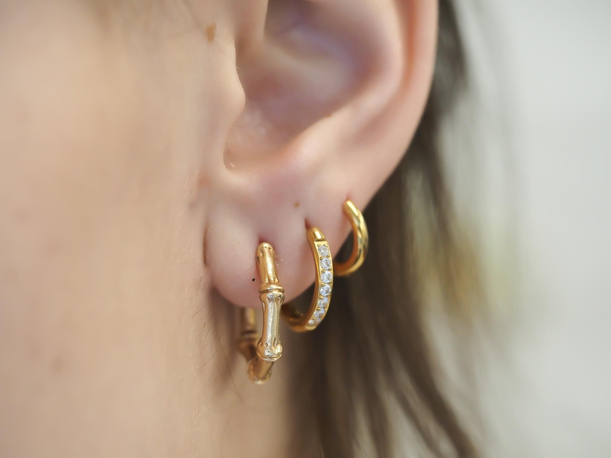 Vintage Tiffany & Co. 14K Yellow Gold Bamboo Hoop Earrings 2
