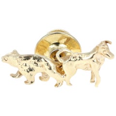 Vintage Tiffany & Co. 14 Karat Yellow Gold Bear and Bull Pin 4.4g