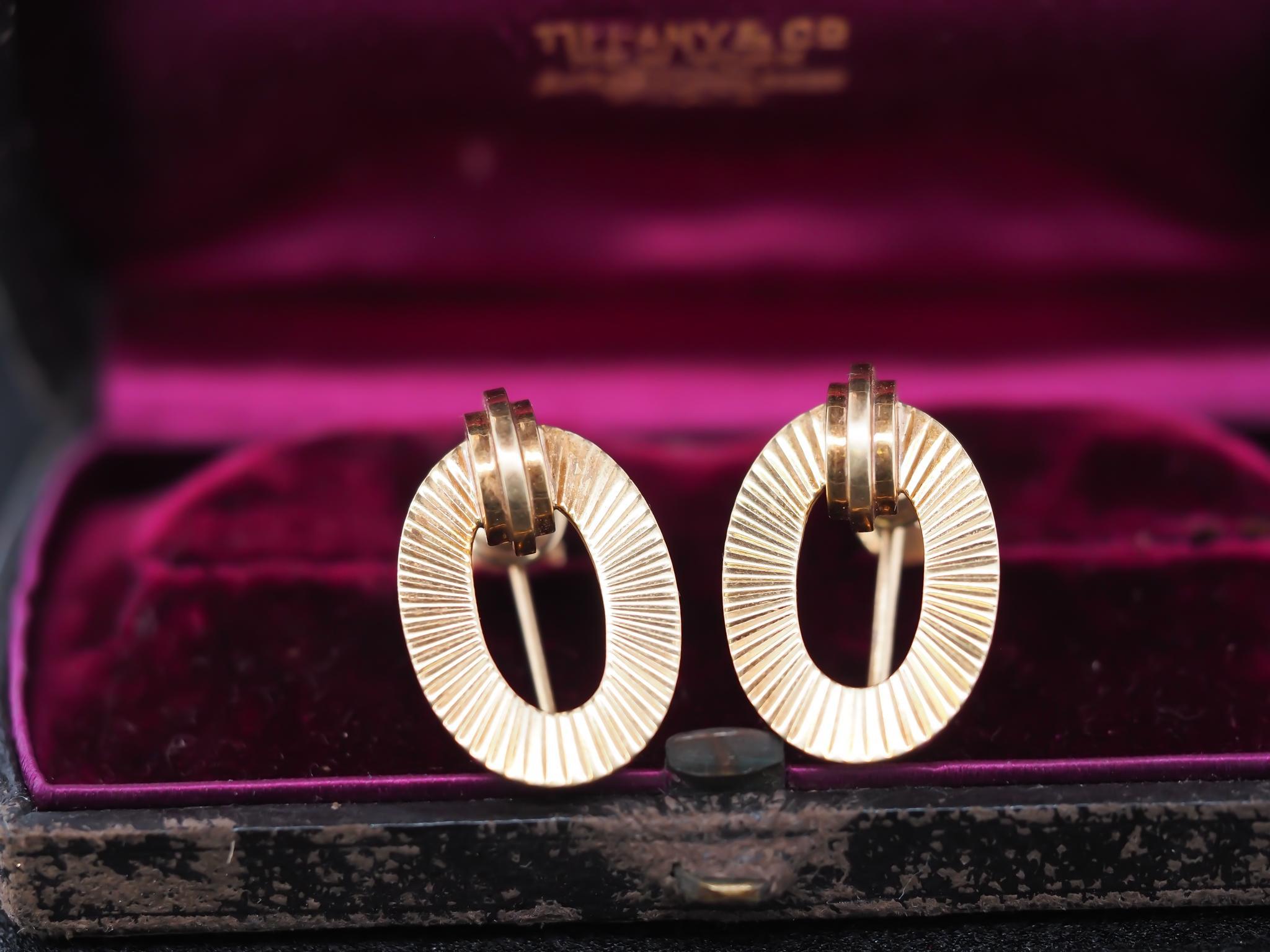 Women's Vintage Tiffany & Co 14K Yellow Gold Earrings For Sale