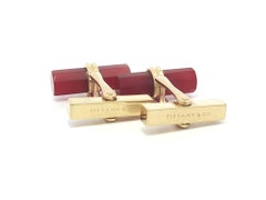 Vintage Tiffany & Co. 14k Yellow Gold Faceted Barrel Carnelian Cufflinks