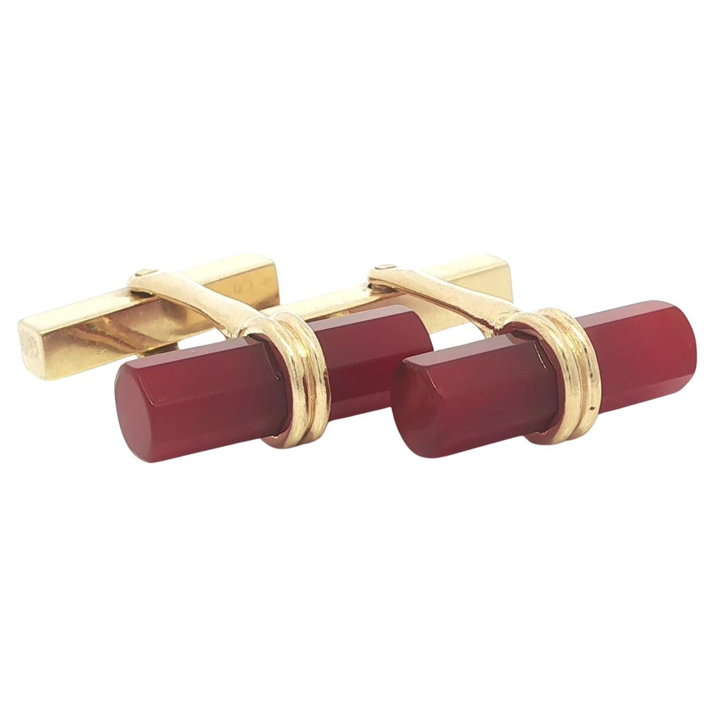 Vintage Tiffany & Co. 14k Yellow Gold Faceted Barrel Carnelian Cufflinks