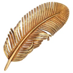 Vintage Tiffany & Co 14k Yellow Gold Feather Brooch